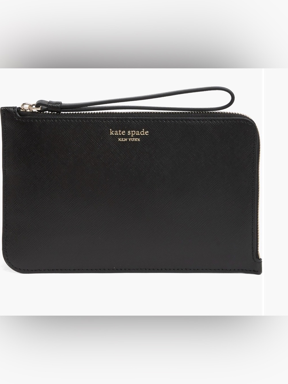 kate spade Cameron Black Leather Wristlet with Silver Logo
